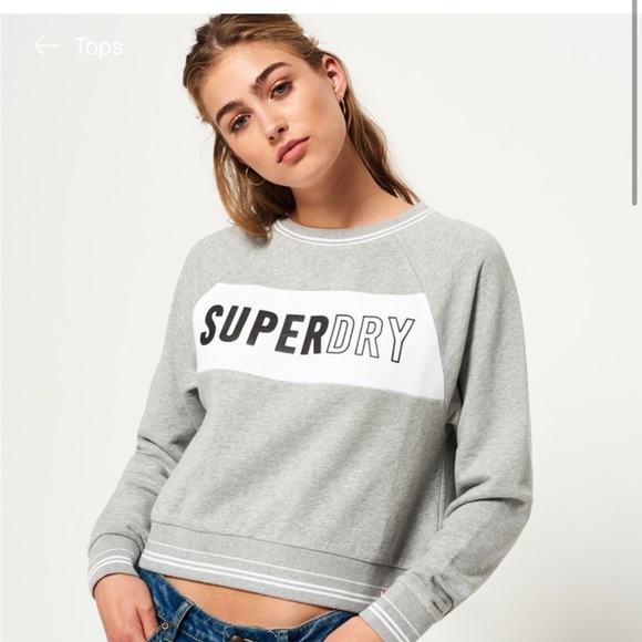 Superdry Grey and White Mock Neck Cropped Crew Sweatshirt - Picture 2 of 6